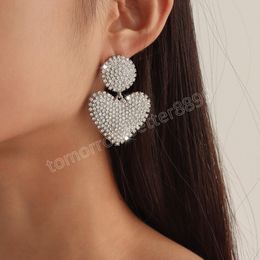 Luxury Fashion Big Heart Rhinestone Dangle Earrings For Women Crystal Geometric Statement Earrings Wedding Jewellery