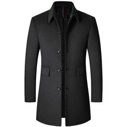 Men's Wool Blends Woolen Coat Autumn and Winter Mid-length Classic Solid Color Business Trench Jacket 221206