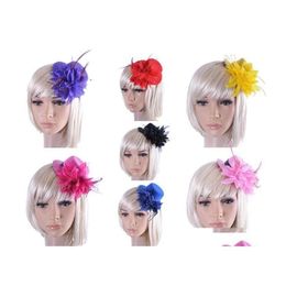 Wedding Hair Jewellery 20Pcs Mixed Colours Ladys Mini Hat Hair Clip Feather Rose Top Cap Lace Fascinator Costume Accessory The Bride He Dhcyv