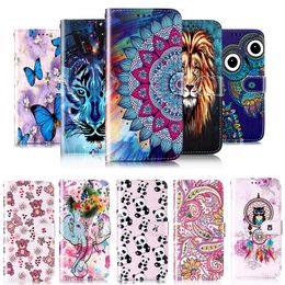 Embossed Leather Wallet Cases For Samsung S24 Plus Ultra S23 FE A25 A24 A15 A05 A05S Huawei Honor 90 Lite Cartoon Lion Tiger Luxury Flower Owl Holder Flip Cover Pouch