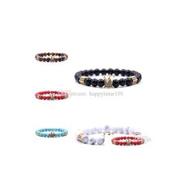 Beaded Micro Pave Cz Cubic Zircon Beads Charm Bracelet Bangles Gold Crown Natural Stone Energy Yoga Beaded Drop Delivery Jewelry Brac Dhx2L