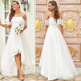 Sexy High Low Wedding Dress 2022 Elegant Spaghetti Straps Lace Applique Bridal Gowns