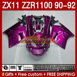 Full flames rose Fairings For KAWASAKI NINJA ZX 11 R 11R ZX11 R ZZR1100 ZX11R 90 91 92 Body 164No.116 ZZR 1100 CC ZX-11R ZZR-1100 1990 1991 1992 ZX-11 R 90-92 ABS Fairing Kit