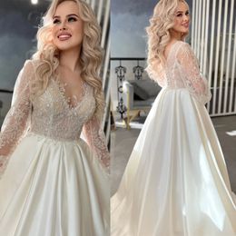 A-line Wedding Dress For Bride 2022 Princess Lace Appliques Long Puffy Sleeve Vestido De Novia