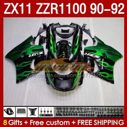 ABS Fairings Kit For KAWASAKI NINJA ZX 11 R 11R ZZR-1100 ZX11 R ZX-11R 1990 1991 1992 Bodywork 164No.126 ZZR 1100 CC ZX-11 R 90-92 ZZR1100 ZX11R 90 91 92 Fairing green stock