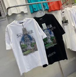 xinxinbuy Men designer destroyed Tee t shirt Paris Letter Old Castle Print short sleeve cotton women white black red XS-2XL