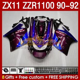 ABS Fairings Kit For KAWASAKI NINJA ZX 11 R 11R ZZR-1100 ZX11 R ZX-11R 1990 1991 1992 Bodywork 164No.134 ZZR 1100 CC ZX-11 R 90-92 ZZR1100 ZX11R 90 91 92 Fairing blue green