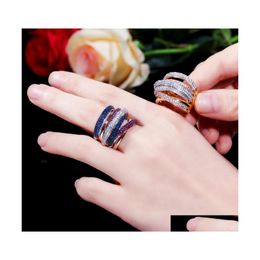 Wedding Rings Luxury Jewelry 925 Sterling Sier Priincess Cut Mti Topaz Cz Diamond Gemstones Party Women Wedding Stackable Ring Gift Dh4Ie