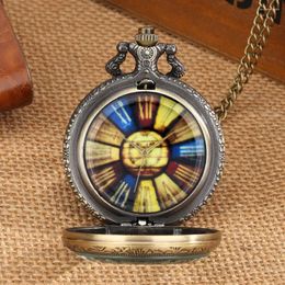 Pocket Watches Bronze Watch Roman Numerals Color Dial Necklace Quartz Fob Pendant Gift For Men Women Reloj De Bolsillo