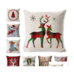 Cushion/Decorative Pillow Designer Pillowcase Christmas Pillow Er Elk Home European Linen Sofa Ers Pillows Festive Party Cushion Dro Dhwne