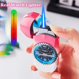 Colorful Real Watch Gas Lighter Jet Windproof Torch Dial Changed Lighter Inflated Creative Gift For Men Cigarette Cigar Smoking Gadgets