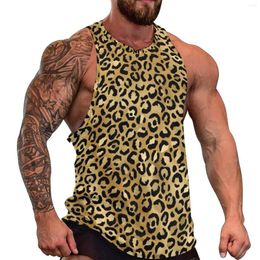 Men's Tank Tops Gold Leopard Top Man's Animal Print Workout Oversize Daily Vintage Pattern Sleeveless Vests