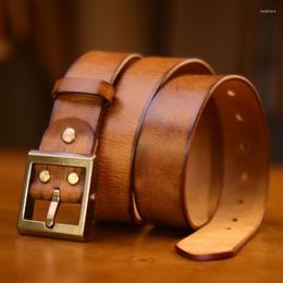 Belts Men High Quality Genuine Leather Belt Luxury Designer Cowskin Copper Buckle Strap Male Jeans Ceinture For Man