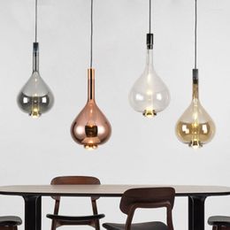 Pendant Lamps Kobuc Big Size 60CM Plated Glass LED Light Fixture Gray/Amber/Clear/Rose Gold Bar Bedside Suspension