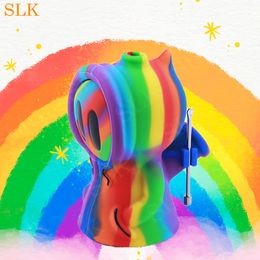 3.9" ghost mini water pipes rainbow silicone bubbler with 14mm glass bowl silicone smoking pipe for smoking tobacco dry herb 420