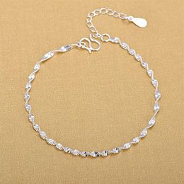 925 Moda de prata esterlina Simple elegante e link Cadeia Bracelets Jóias para Woman Wave Anklet Gifts218q