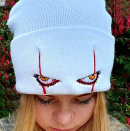 Halloween Knitted Hats For Women Winter Warm Beanie Clown Pennywise Scary Eyes Men Kids Hat Girls Boys Cycling Skiing Cap