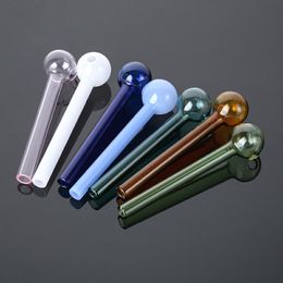 4 Inch Skull Cool Pyrex Glass Oil Burner Pipe Straight Tube Tobacco Pipes Mini Spoon Hand Pipes Colourful Smoking Pipe SW37 wholesale