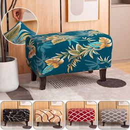 Chair Covers Floral Pringting Ottoman Stool Cover Elastic Square Footstool Sofa Slipcover Footrest Furniture Protector