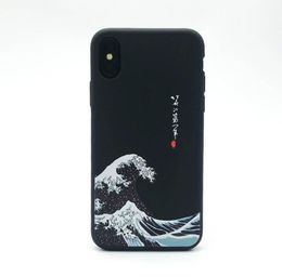 The Great Wave Off Kanagawa giapponese Art Phone Case iPhone 66S77S8Plusx Black EmbOSSTPU Ultra Thin cinese Style3405804