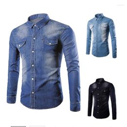 Men's Casual Shirts 2022 Fashion Mens High-grade Denim Shirt Long Sleeve Cotton Jeans Cardigan Slim Fit Men Two-pocket Tops Clothing