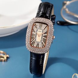 Wristwatches GEDI Luxury Oval Dial Full Rhinestone Women Watches Waterproof Leather Strap Lady Quartz Fashion Casual Watch Woman