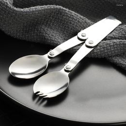 Dinnerware Sets 1 PCS Stainless Steel Foldable Spoon Outdoor Tableware Camping Cookware Lightweight Folded Picnic Soup Spoons