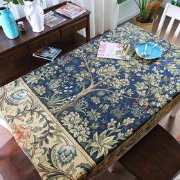 Table Cloth Mediterranean Happy Tree Life Linen Tablecloth Wedding Dining Home Decorative Refrigerator TV Cover