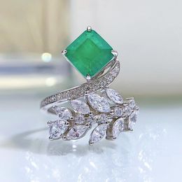 Wedding Rings Fashion Style Ring 925 Sterling Silver Settings 7 Simulation Emerald Created Diamond Wheat Women Lady