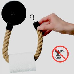 Toilet Paper Holders Roll Retro Hemp Rope Punchless Wall Mounted Rack Washroom Decor Tissue Holder Bathroom Storage Accessories 221207