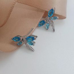 Stud Earrings Sterling Silver 925 Earring With Blue Glass And Rhodium Plating For Woman Dragonfly