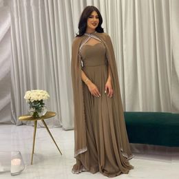 Brown Mother's Dresses with wrap cape Wedding Chiffon Jacket Evening Gown robe de soiree de mariage