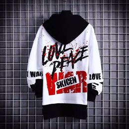 Mens Hoodies Sweatshirts Korean Style Men Japanese Fake Two Piece Man Casual Autumn Hip Hop Male Streetwear Letter Print Hoodie 221207