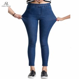 Jeans da donna Donna Casual Vita alta Estate Autunno Pantaloni Slim Pantaloni in denim di cotone elasticizzato per donna Blu Nero 100 kg 221207