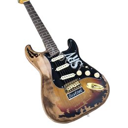 Lvybest SRV Handmade Cultural Relic Electric Guitar Alder Body Maple Neck Pure Retro Natural Colour Neck And Inlay