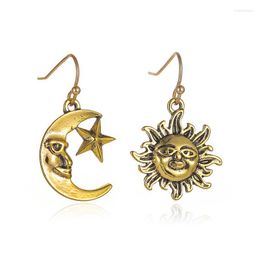 Dangle Earrings European And American Vintage Sun Moon Pendant Asymmetrical Face Women Ethnic Style Retro Jewellery