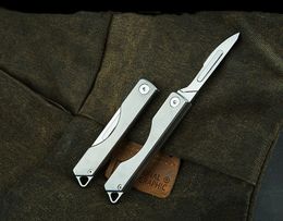 New Artwork Carving Knife 440C Satin Blade TC4 Titanium Alloy Handle EDC Pocket Folding Knives Keychain knifes K1608