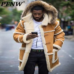 Mens Down Parkas PFNW Thick Autumn Winter Coat Leather Cotton Padded Jacket Hooded Punk Warm Chic Long Length Outwear 12A5286 221207