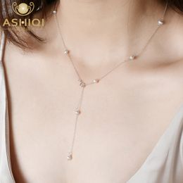 Chokers ASHIQI Real 925 Sterling Silver Chain On The Necklace for Women Mini Natural Freshwater Pearls Jewelry Gifts Year 221207