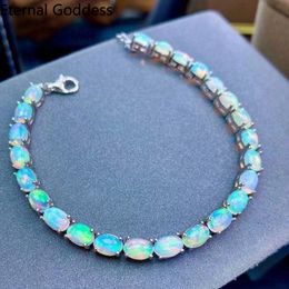 Chain 925 Sterling Silver Natural Opal Simple Bracelet Colourful Stone Women's Fine Wedding Jewellery 24 Pc 4x6mm 221207