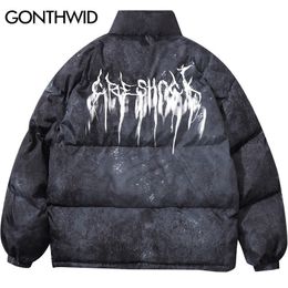 Mens Down Parkas GONTHWID Graffiti Ink Tie Dye Print Cotton Padded Puffer Parka Jackets Streetwear Hip Hop Winter Casual Punk Rock Hipster 221207