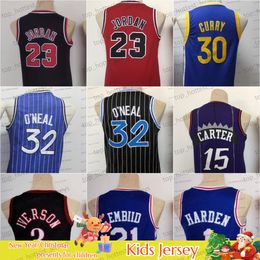 Kids 15 Carter Harden Basketball Jersey Allen Iverson Curry Shaq Neal 32 Throwback Jersey Purple Red Black Youth Jerseys Stitched Gifts For Children