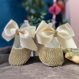 First Walkers Dollbling Luxury Rhinestones Baby Girl Shoes Headband Romany Golden Lace Bow Christening Wedding 6-12 Months 221208