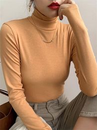 Women's T Shirts Spring 2022 Basic Slim Women's T-Shirts Long Sleeve Half Turtleneck Bottoming Minimalist Chic Casual Tops Female