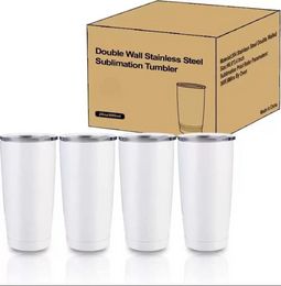 DIY Sublimation Blanks Tumbler White 20 OZ Stainless Steel Coffee Travel Cups with Lid Sublimation Mugs for Heat Transfer ss1208