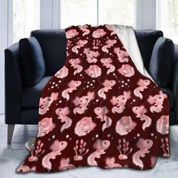 Blankets Soft Warm Flannel Blanket Watercolour Axolotl Character With Bubbles Travel Portable Winter Throw Thin Bed Sofa