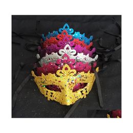 Party Masks Fashion Masks Masquerade Mardi Gras Props For Women Bling Style Twinkle Star Glitter Sequins Half Face Mask Many Colours Dh4Dy