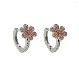 Hoop Earrings Size 14mm Simple Lovely Girl's Huggies Small Flower Round Circle Zircon Crystal For Women Jewellery