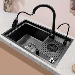 High-pressure Cup Washer Kitchen Stainless Steel Sink 304 Nano Handmade Single-slot Under-counter Wash Basin Bar Milk Tea Cafe