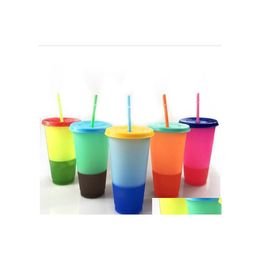 Tumblers Magic Plastic Drinking Tumblers Arrival Colour Changing Cups Lid St Colorf Coffee Mugs Thermo Chromic Cup Colours Change Drop Dh1Eu